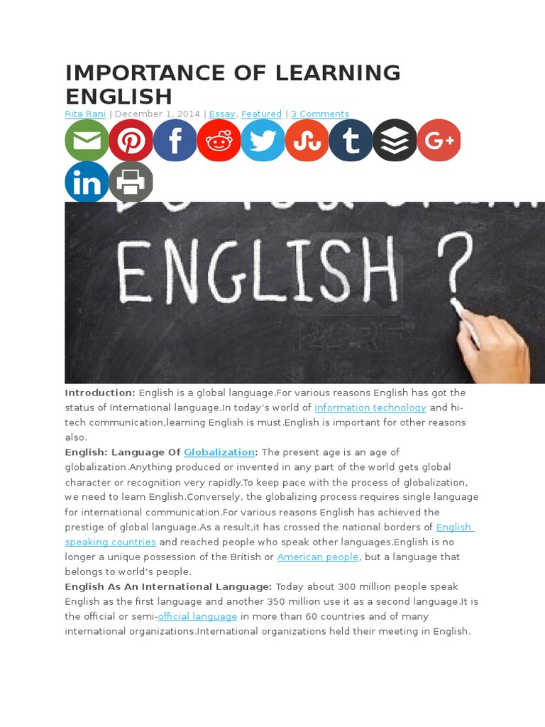 Importance Of Learning English Pdf English Language Mass Media