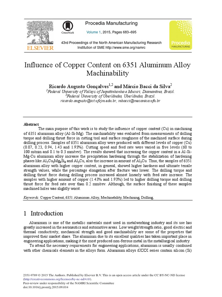 Influence of Aluminum and Copper Alloy Machinability PDF Ultimate