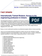 Fact Sheets: Internationally Trained Workers: Access To The Engineering Profession in Ontario