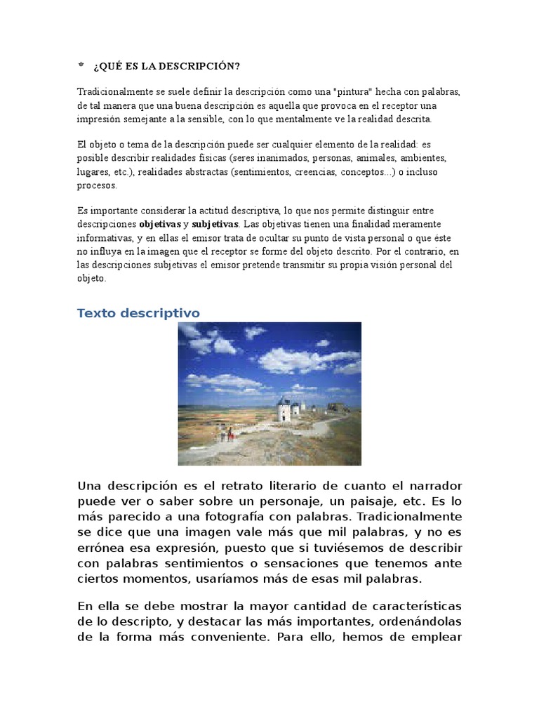 ejemplos textos descriptivos Imagen Realidad