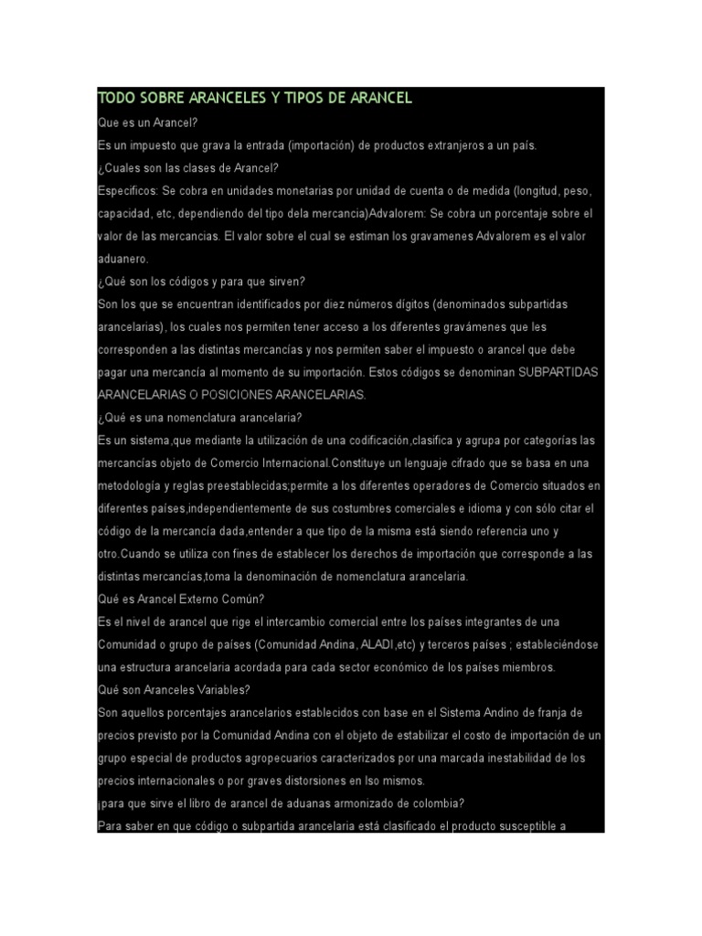 Tipos y Clasificación de Aranceles | PDF | aduana | Arancel