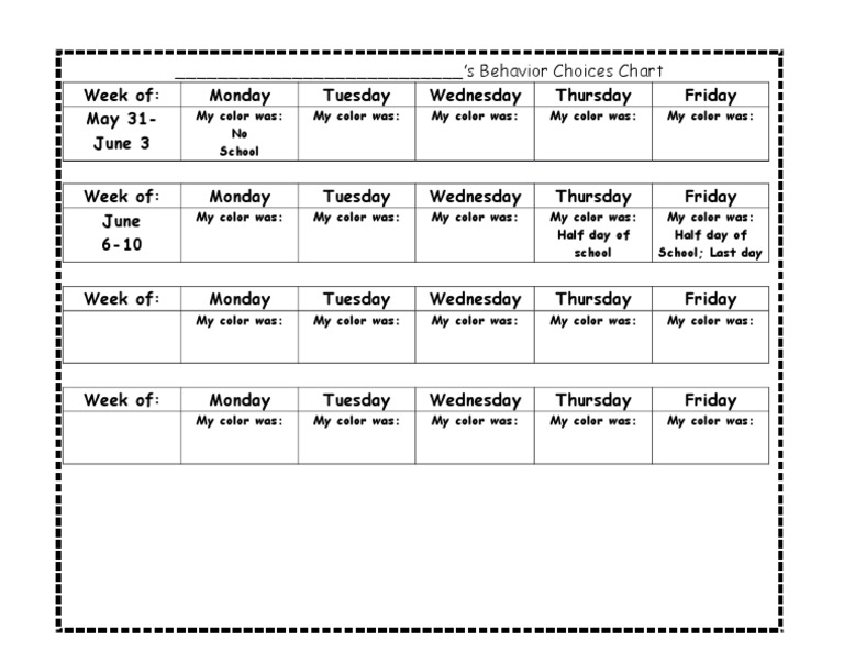 Behavior Choices Color Code Chart | PDF