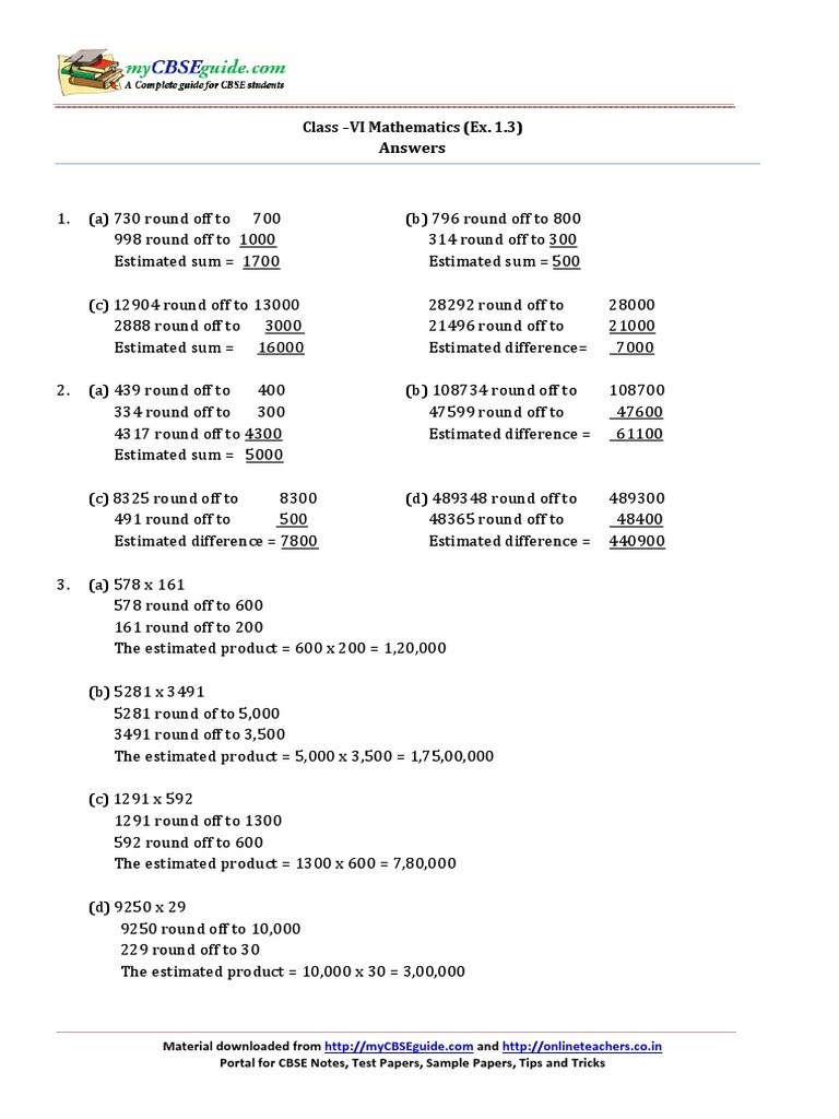 Class VI Math Rounding & Estimation | PDF | Teaching Methods ...