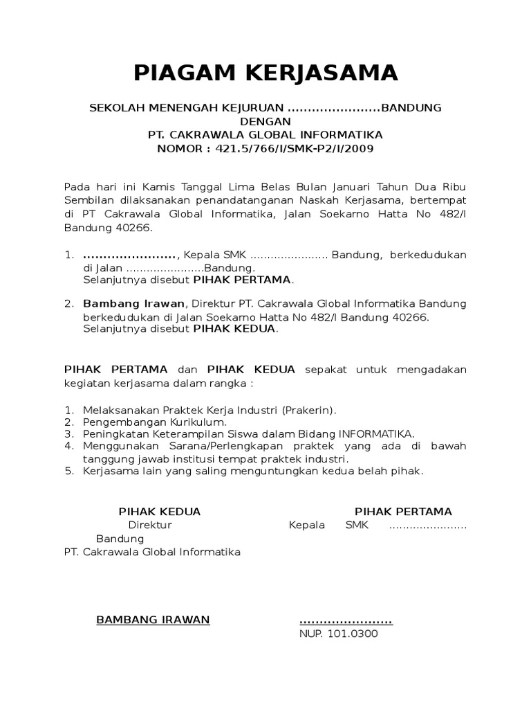 Piagam Kerjasama Mou