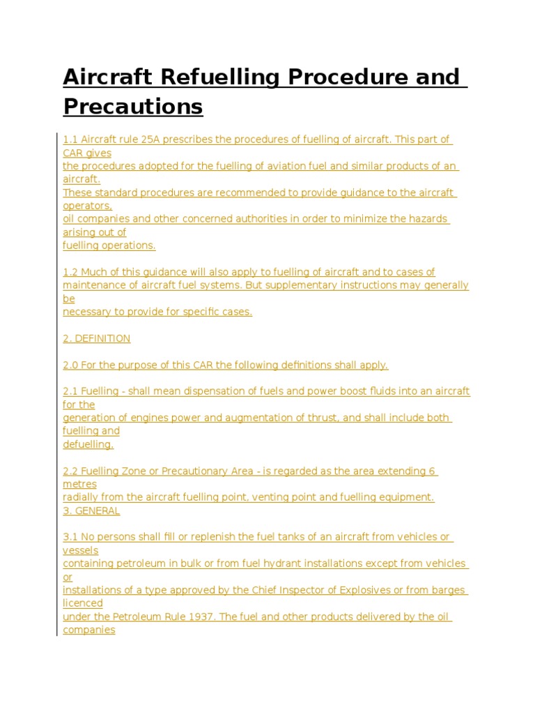 Aircraft Refuelling Procedures & Safety | PDF | Vehicles | Aircraft