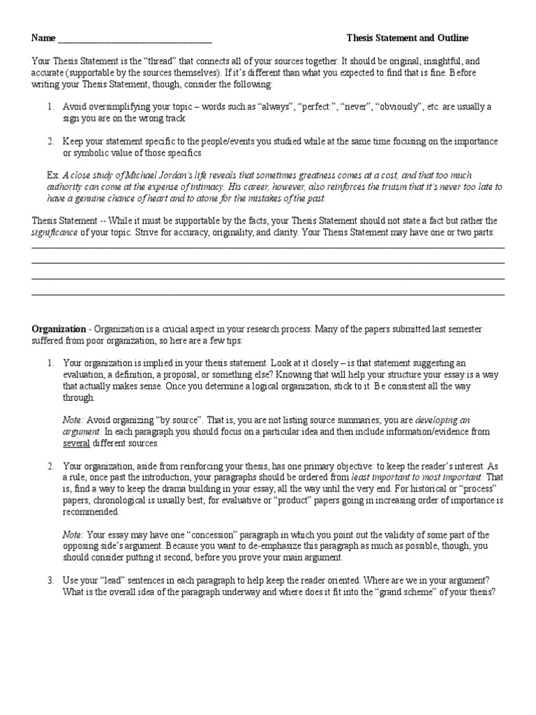 Thesis Statement and Essay Outline Guide | PDF | Thesis | Paragraph
