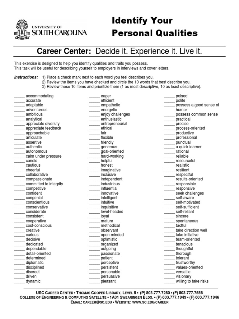 Identify Your Personal Qualities | PDF