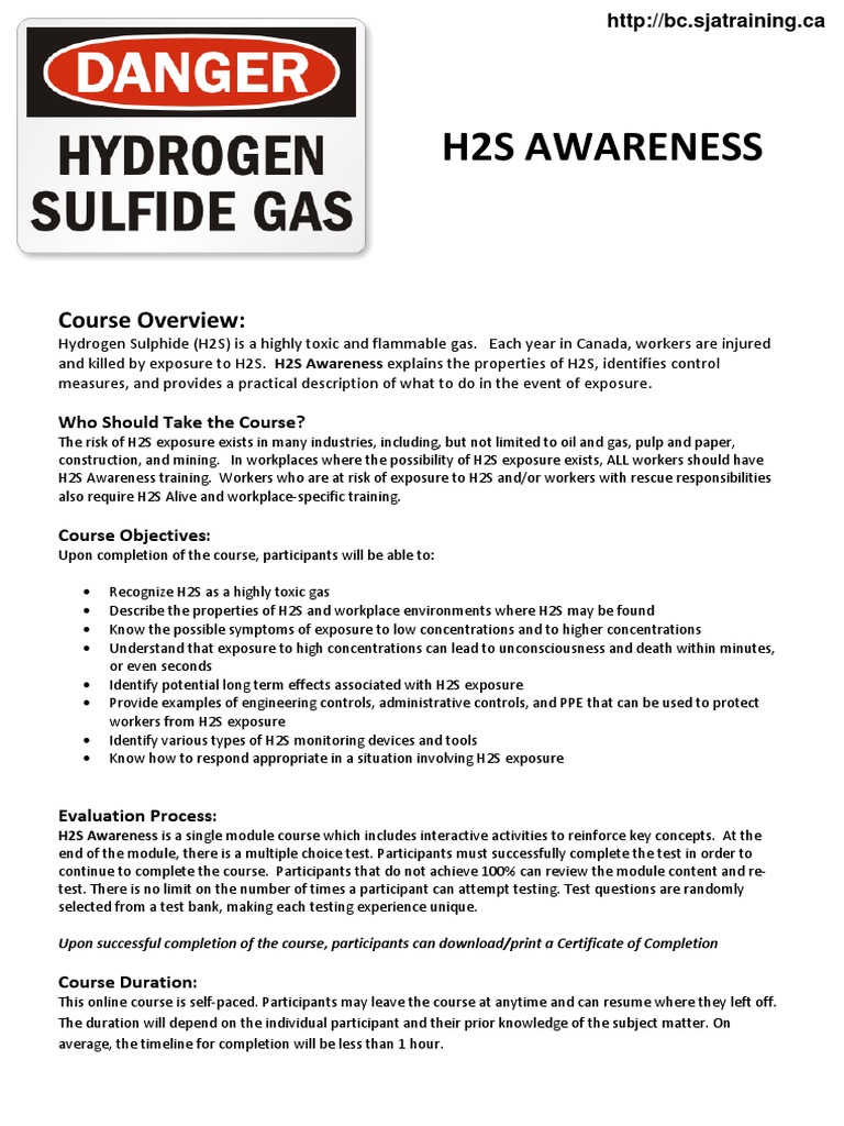 H2S Awareness: Course Overview | PDF | Business