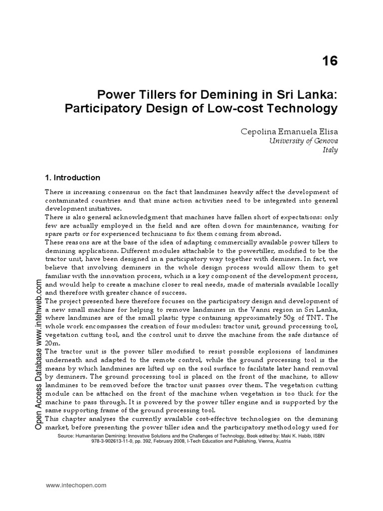 Power Tillers For Demining in Sri Lanka Participatory Design of Low