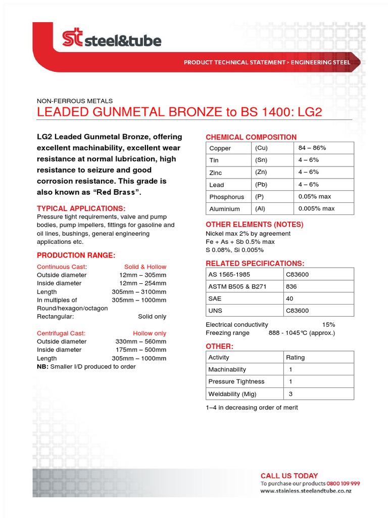 Leaded Gunmetal Bronze To Bs 1400 Lg2 Chemical Composition PDF