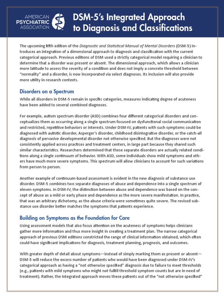 APA DSM 5 Integrated Approach Spectrum Disorder