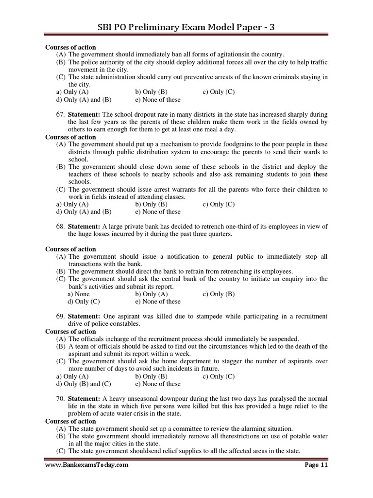 SBI PO Exam Model Paper | PDF