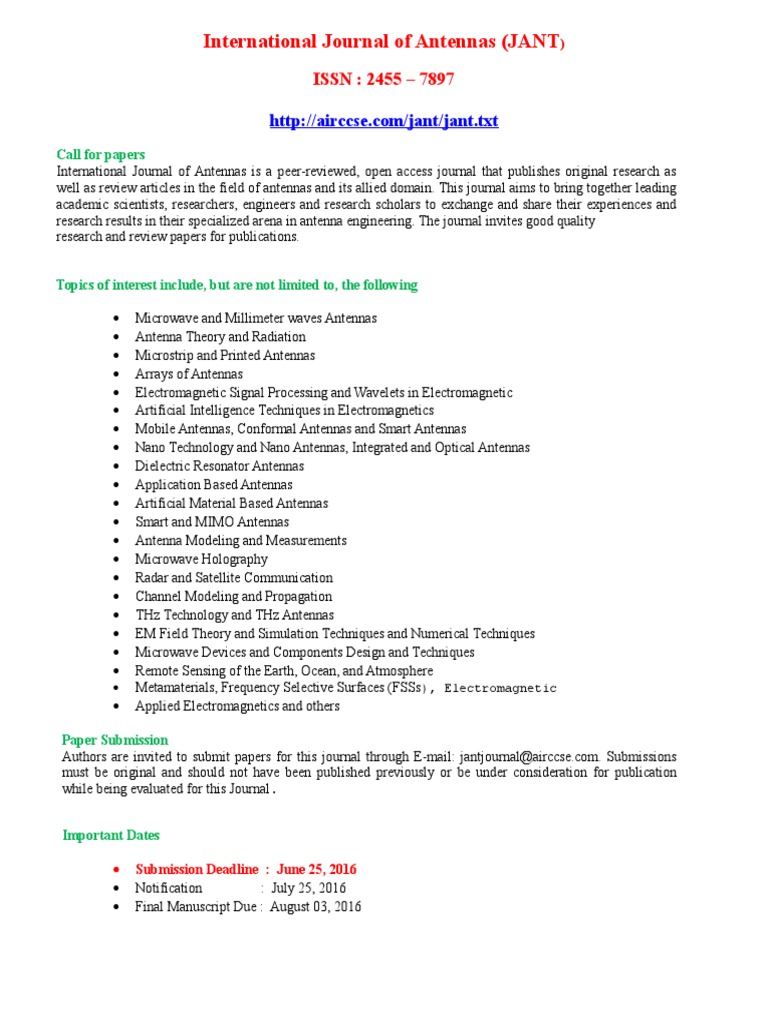 Call for Papers: International Journal of Antennas | PDF