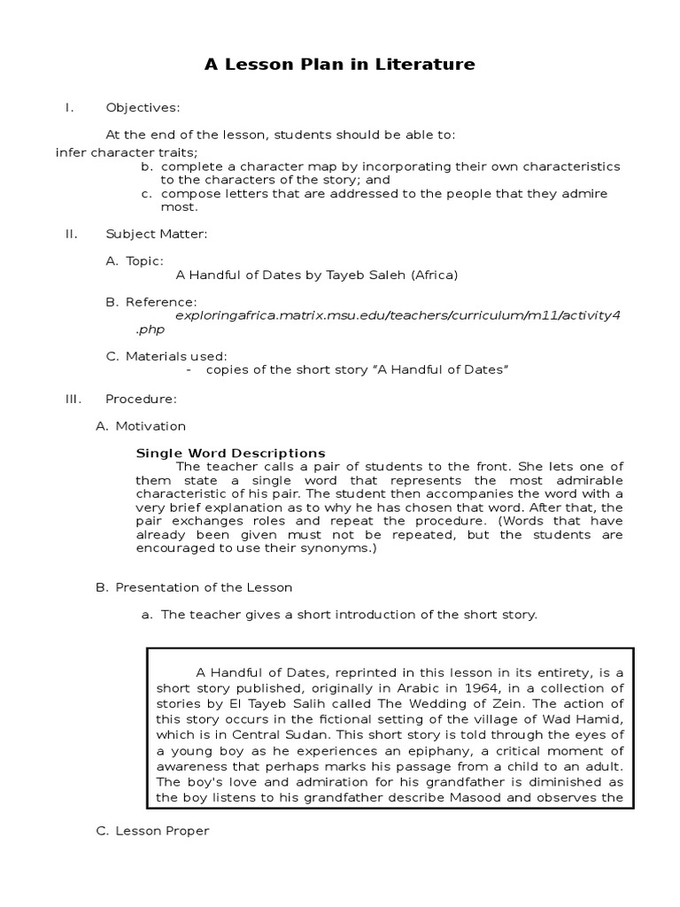 A Handful of Dates Lesson Plan Lesson Plan Question A Handful of Dates Lesson Plan Lesson Plan Question