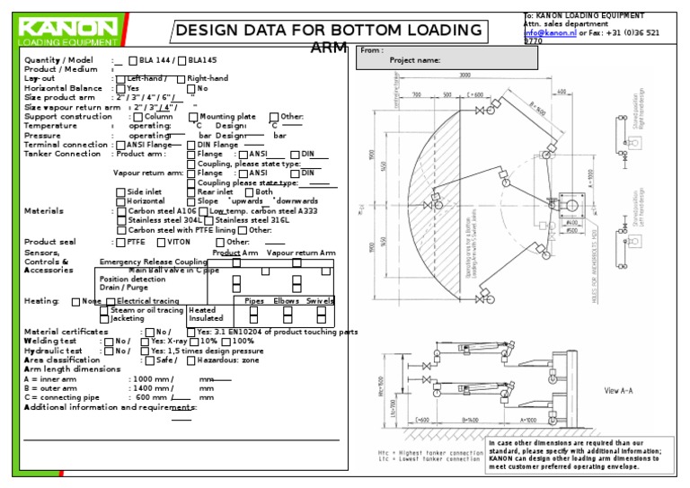 Design Data For Bottom Loading ARM: Info@kanon - NL | PDF | Technology ...