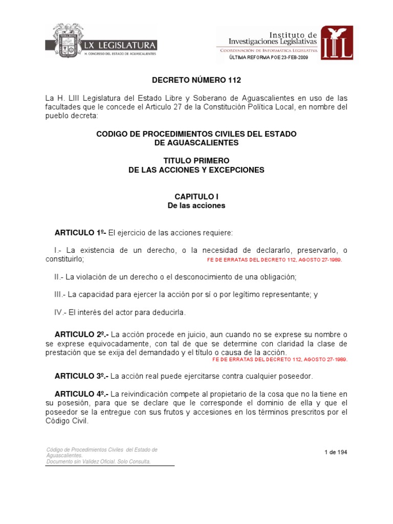 Código de Procedimientos Civiles de Aguascalientes