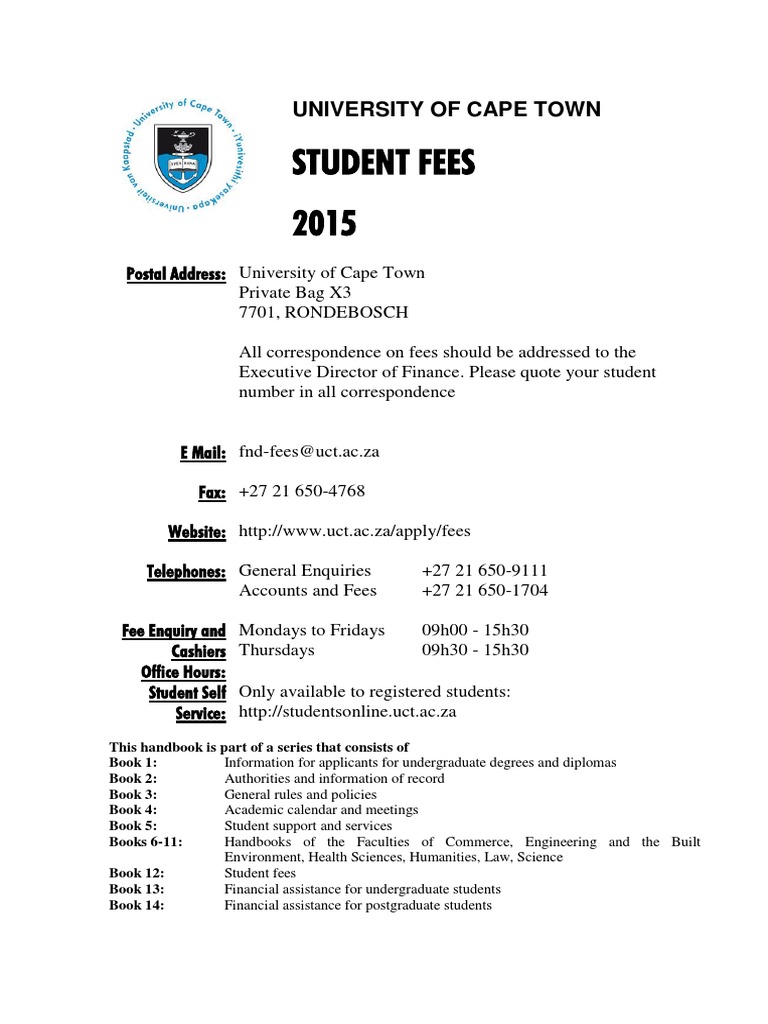 UCT Fees 2015 Postgraduate Education Academic Degree