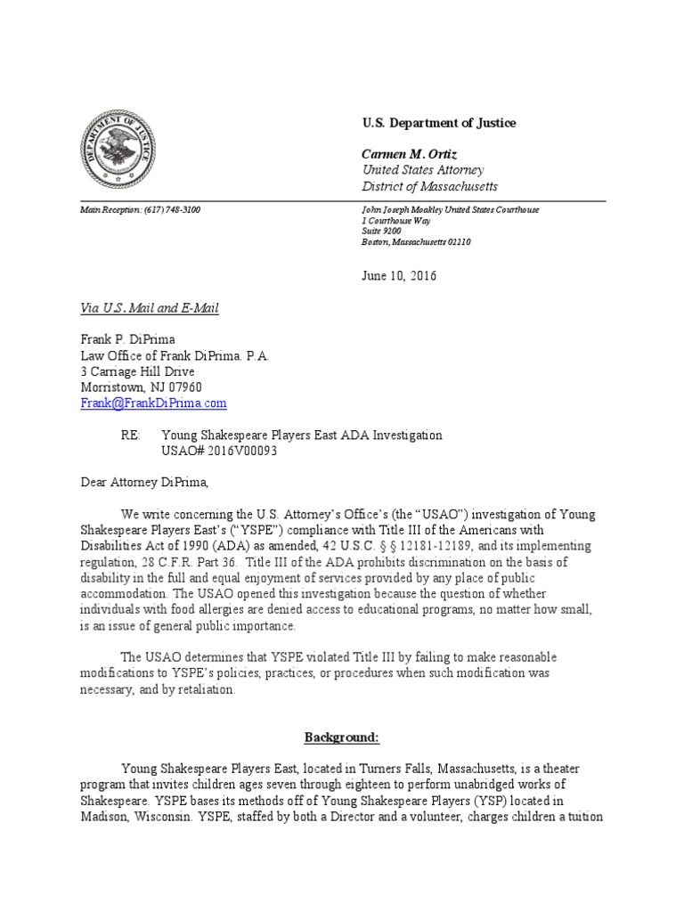 DOJ Letter of Findings PDF Americans With Disabilities Act Of 1990