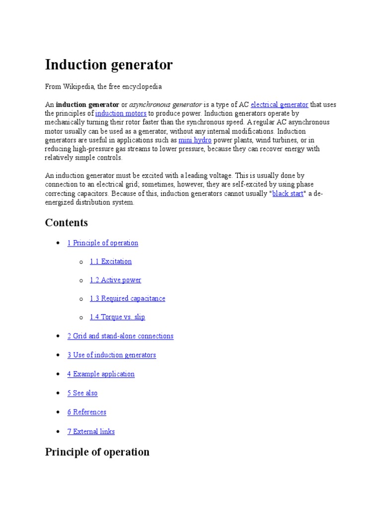 Induction Generator: Operation & Applications | PDF | Science & Mathematics