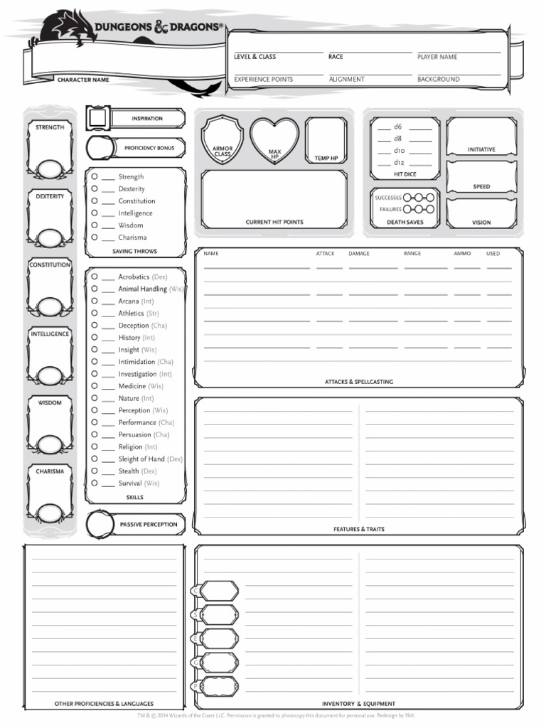 Dnd 5e Character Sheet Editable Angkoo