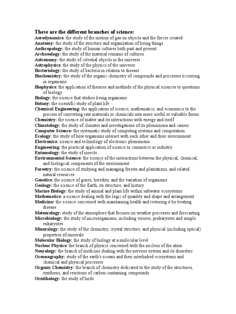 Overview of Science Branches | PDF | Biology | Science