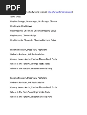 Where Is The Party Tonight Tamil Song Lyrics Where Is The Party Tonight Tamil Song Lyrics Gambarsaewj2
