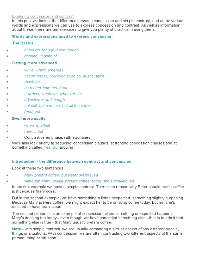Words and expressions used to express concession The Basics