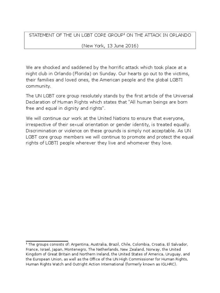 UN LGBT Group Statement on Orlando Attack | PDF