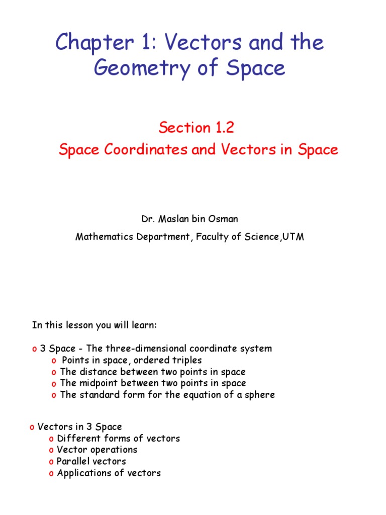 Chapter 1: Vectors and The Geometry of Space | PDF | Cartesian ...