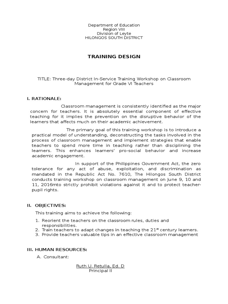 Training Design: I. Rationale | PDF | Classroom Management | Lecture