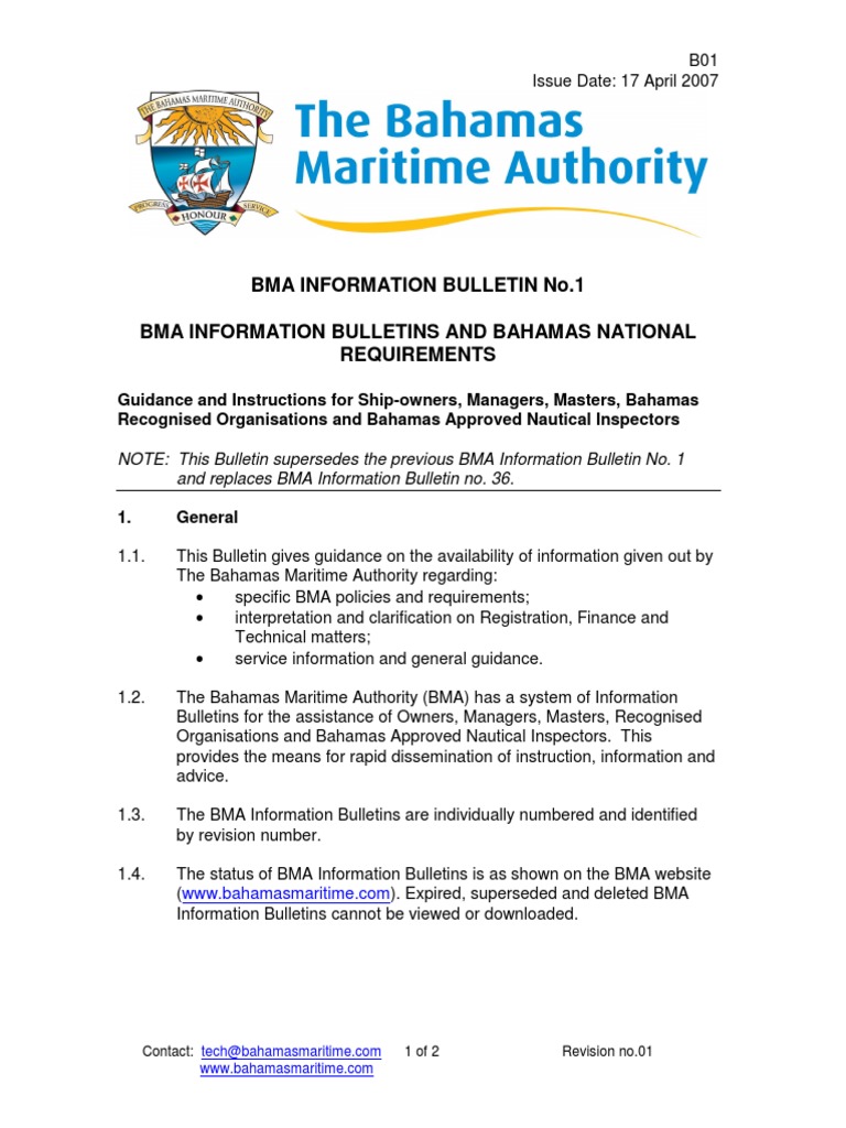 01bulltnbma Information Bulletins and Bahamas National Requirements