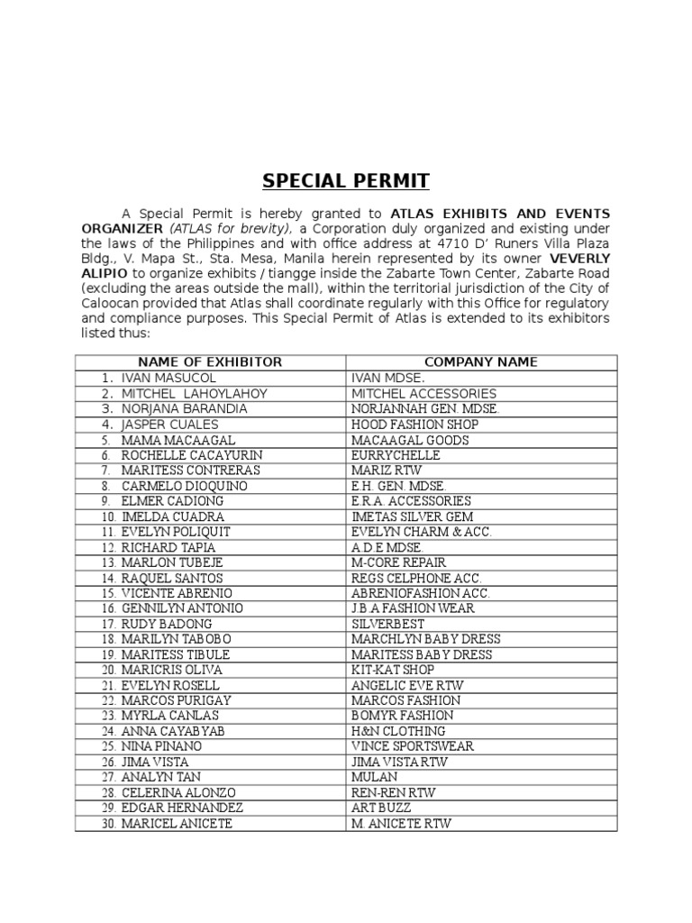 Special Permit To Atlas | PDF