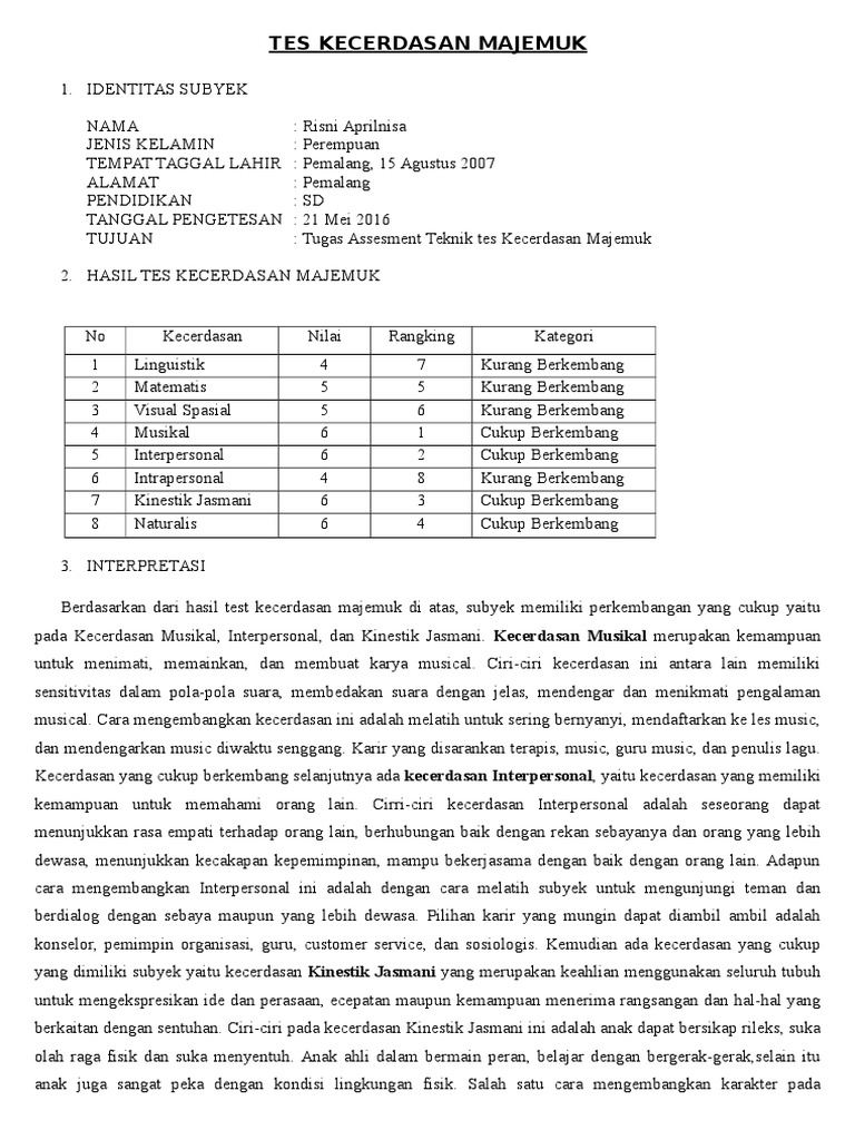 Tes Kecerdasan Majemuk