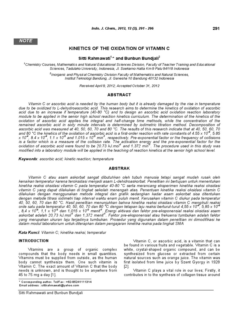 Jurnal Vitamin C PDF Vitamin C Reaction Rate
