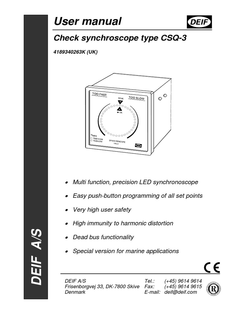 CSQ-3 Synchronoscope User Manual | PDF | Frequency | Relay