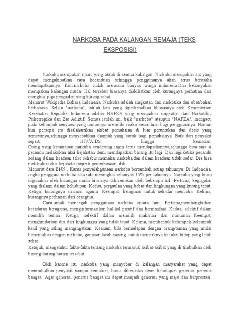 Contoh Teks Eksposisi Tentang Narkoba Mosaicone