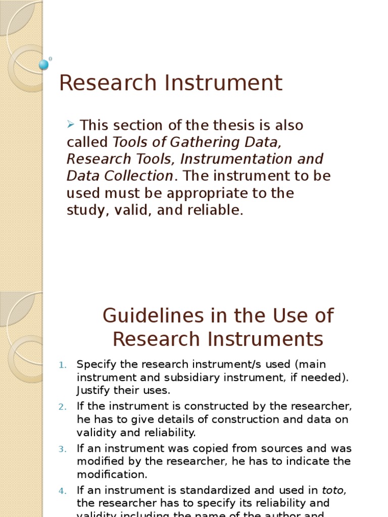 how to write instrument used in research