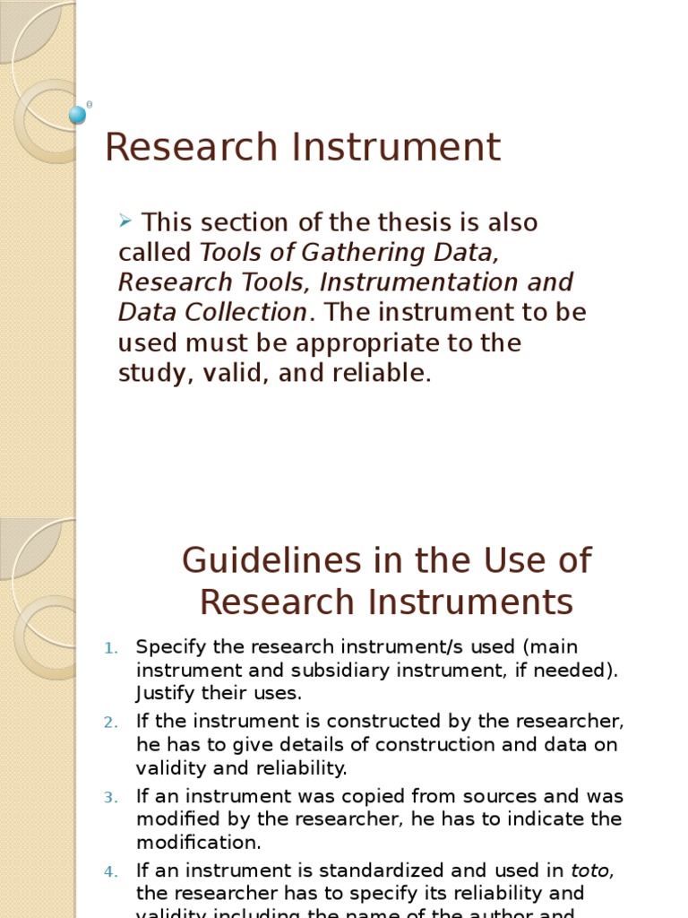 descriptive research instrument example