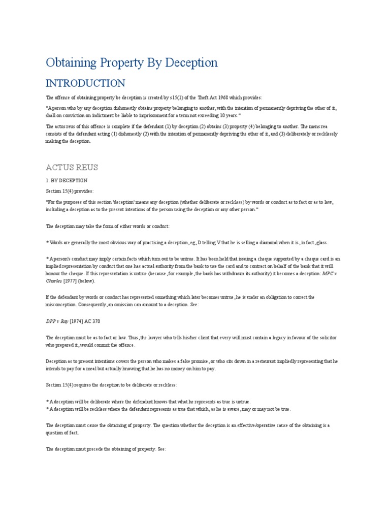 Deception Dishonesty Theft