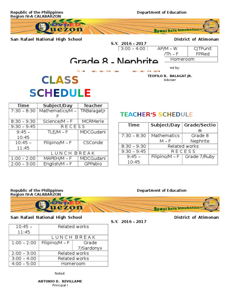 Class Schedule | PDF | Language Arts & Discipline | Wellness