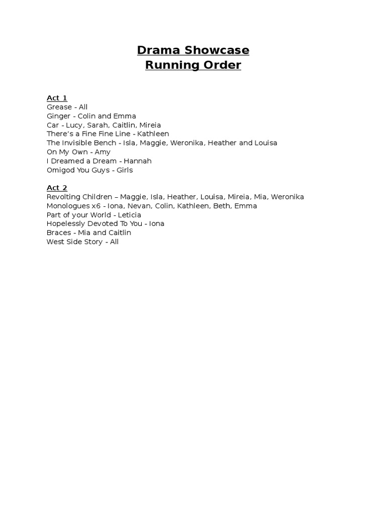 Drama Showcase Running Order 2023 | PDF