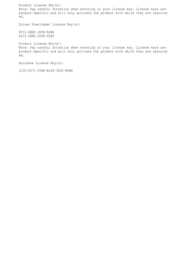 Driver License Keys for Software Activation | PDF | Business