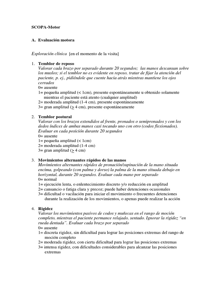 Escala SCOPA-Motor en Parkinson | PDF | Enfermedad de Parkinson | Salud ...