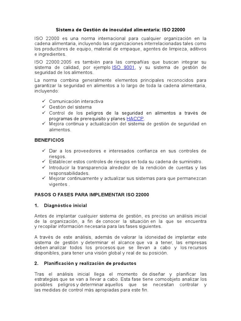 Implementación de ISO 22000 en Inocuidad Alimentaria | PDF | Análisis ...