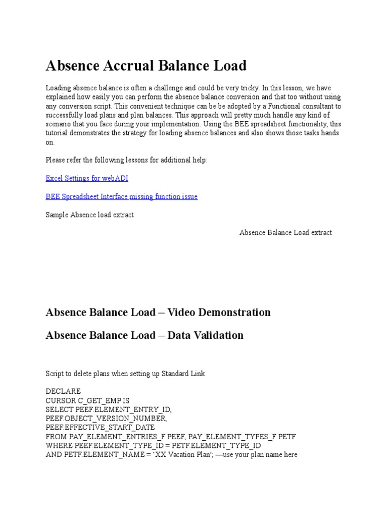 Absence Balance Loading Simplified | PDF | Computers