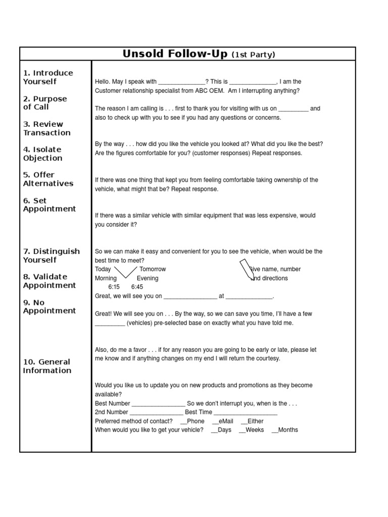 Effective Unsold Follow-Up Script | PDF | Business