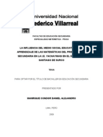 La Influencia Del Medio Social Educativo en El Aprendizaje de Las Matemáticas