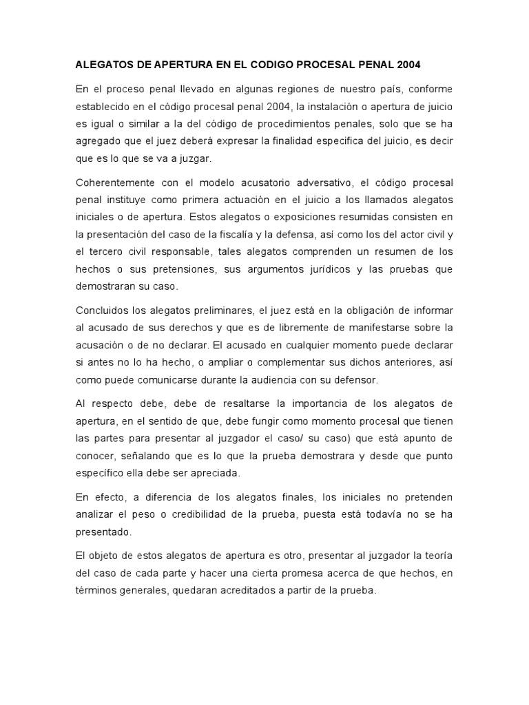 Alegatos de Apertura en el Proceso Penal | PDF | Procedimiento Criminal ...