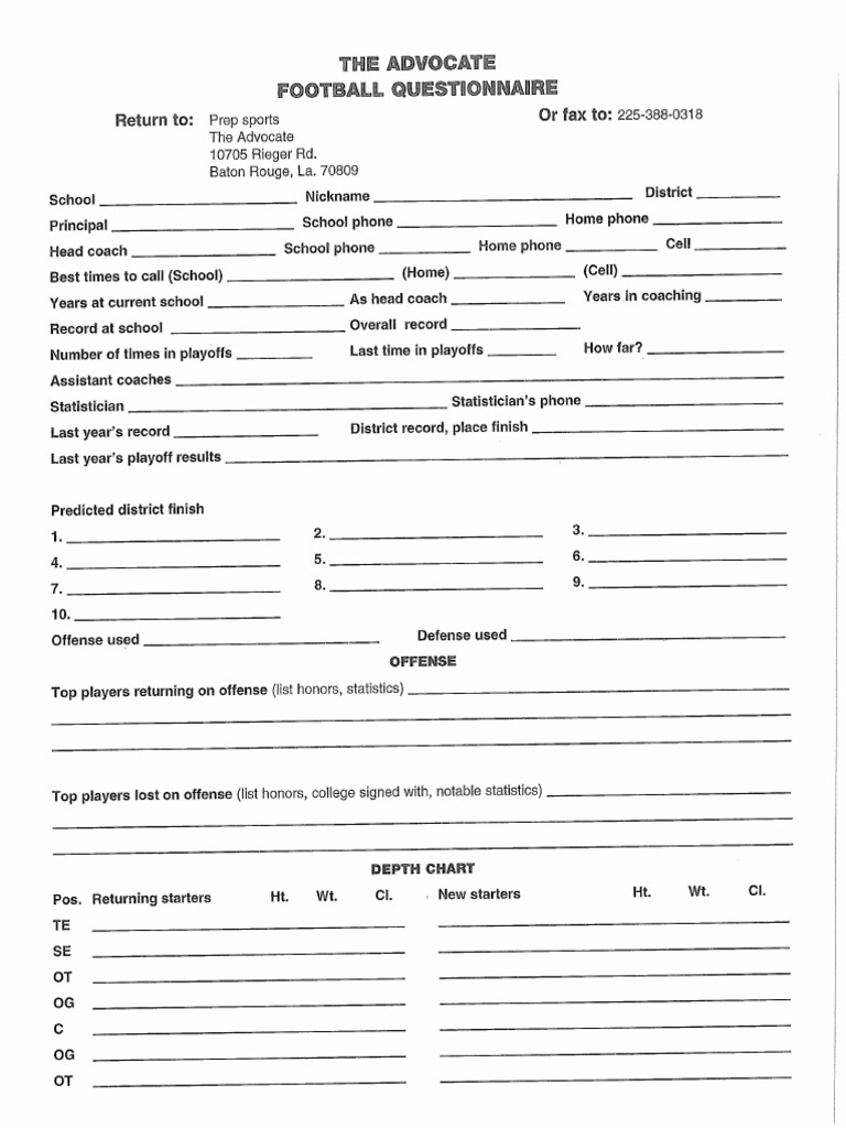 Advocate HS Football questionnaire 2016