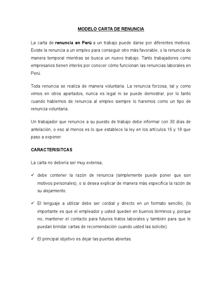 Modelo Carta De Renuncia Voluntaria Con Agradecimiento 